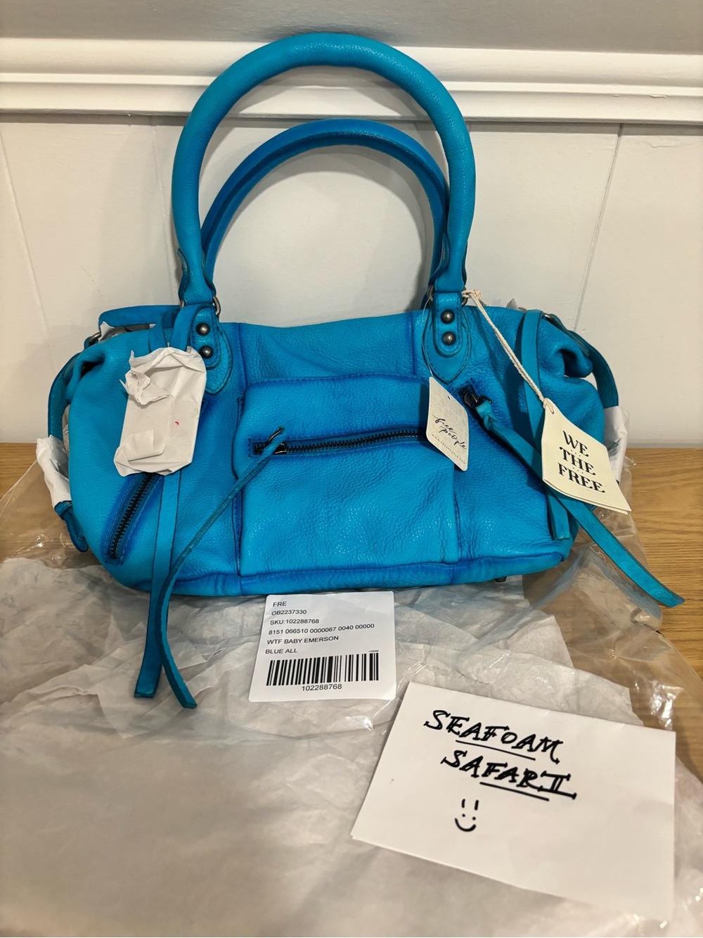 NWT Free People We the Free Cerulean Blue Baby Emerson Tote